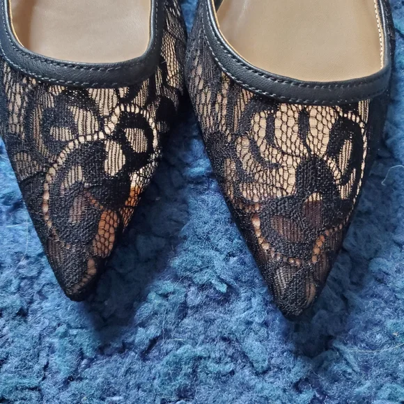 Steve Madden Black Lace Pointed Slingback Flats - Picture 4 of 11